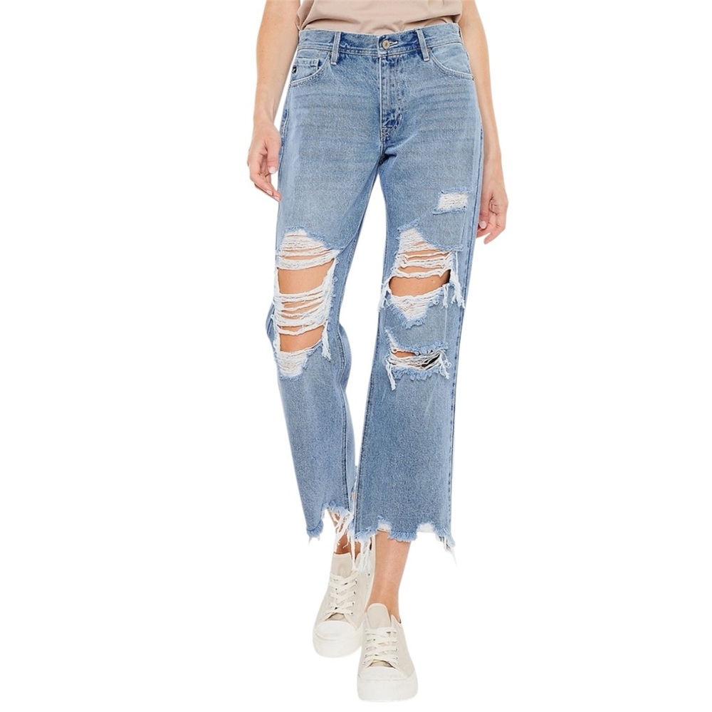 KanCan 29 Straight High Rise Ripped Jeans Women’s Frayed Hems Distressed #210310